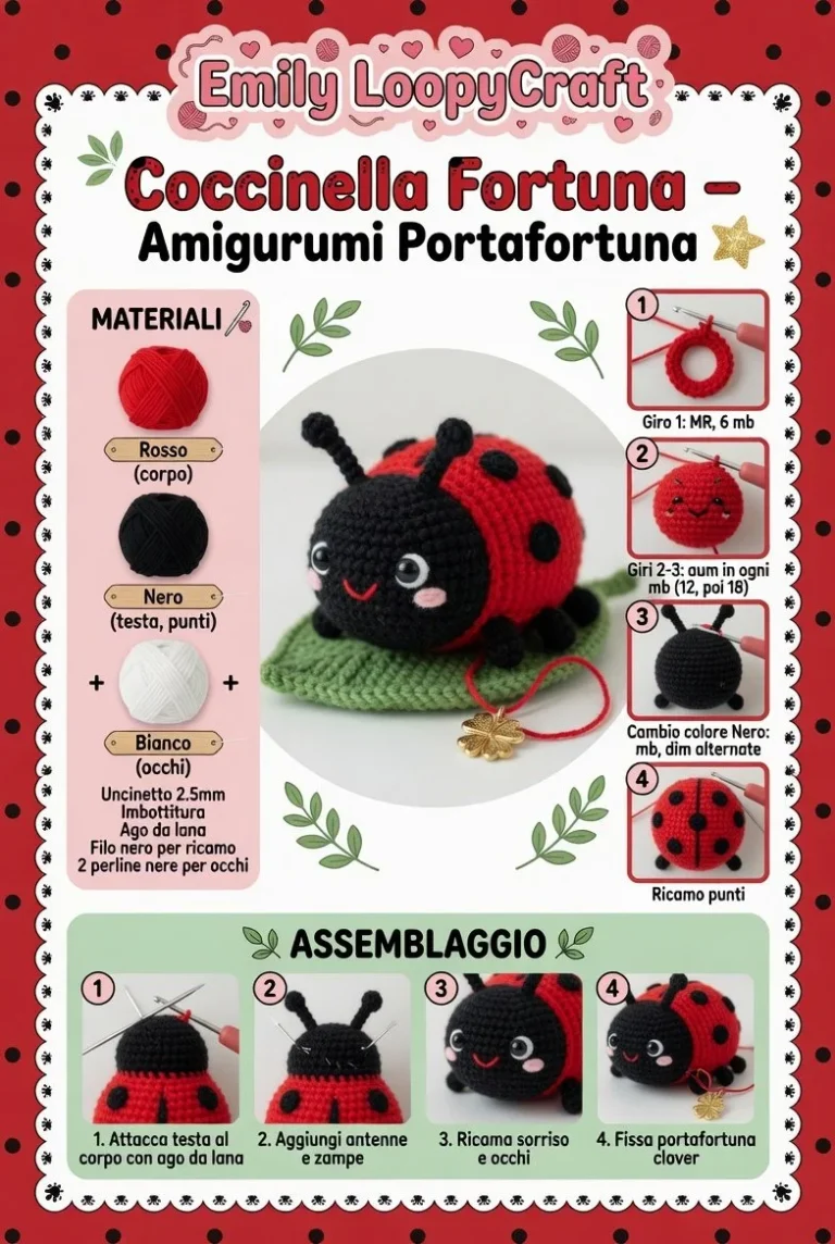 Coccinella Fortuna amigurumi portafortuna colorata e felice