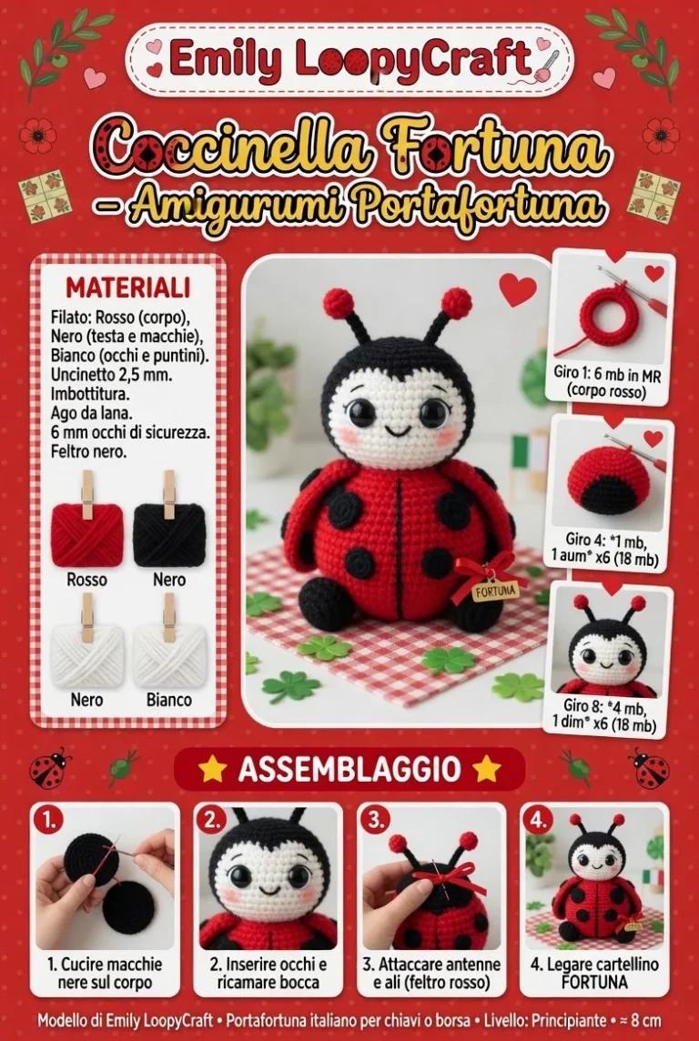 Coccinella Fortuna amigurumi portafortuna fatta a mano