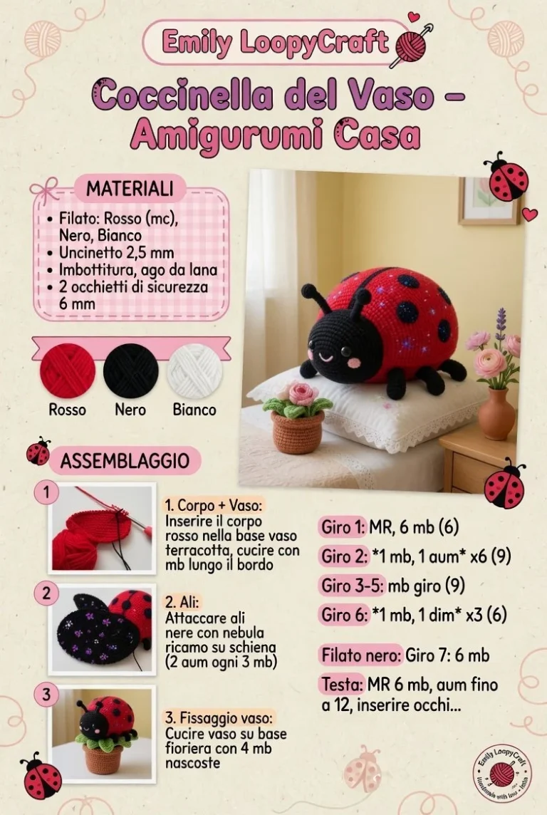 Coccinella Nebulosa in amigurumi colorato nel giardino