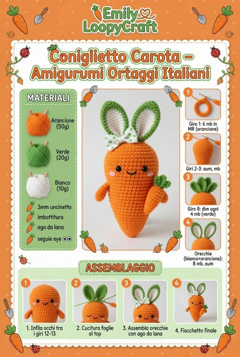 Coniglietto Carota Amigurumi Ortaggi Italiani realizzato a mano