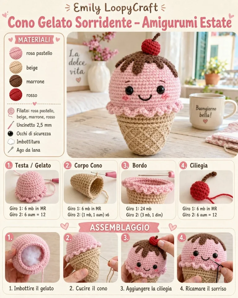 Cono Gelato Sorridente in amigurumi, un progetto creativo estivo.