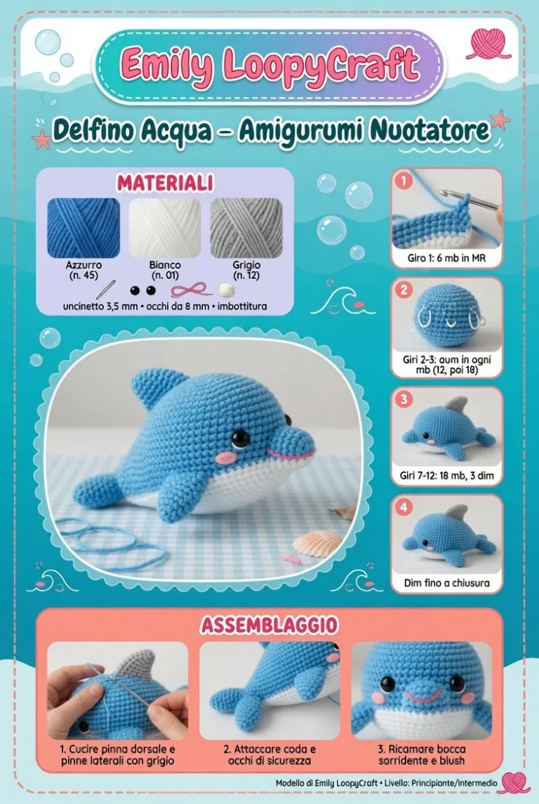 Delfino Acqua amigurumi nuotatore in stoffa colorata