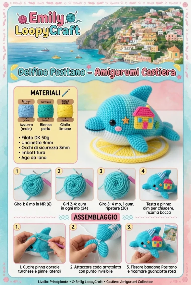 Amigurumi Delfino Positano con dettagli della Costiera Amalfitana