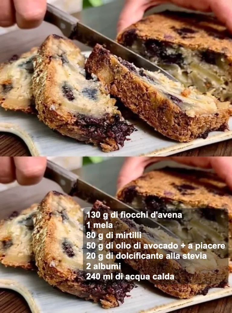 Dessert sano di farina d'avena con mela e mirtilli fresco