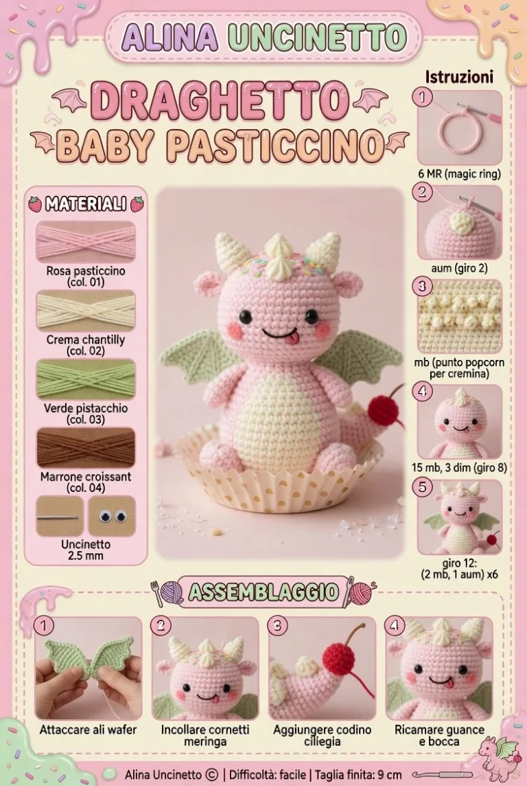 Draghetto Baby Pasticcino amigurumi colorato e giocoso