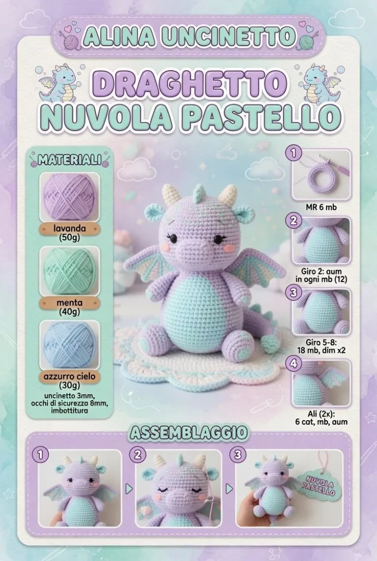Draghetto Nuvola Pastello - Drago Amigurumi artigianale colorato