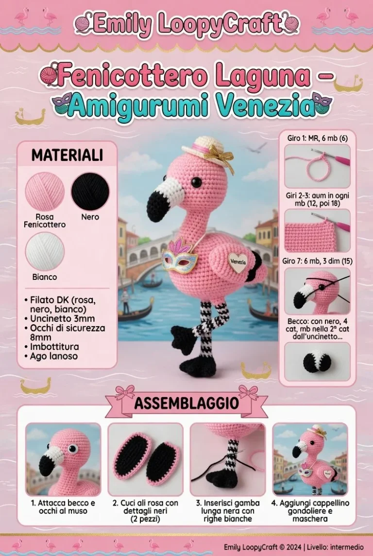 Fenicottero Amigurumi Laguna di Venezia realizzato all'uncinetto.