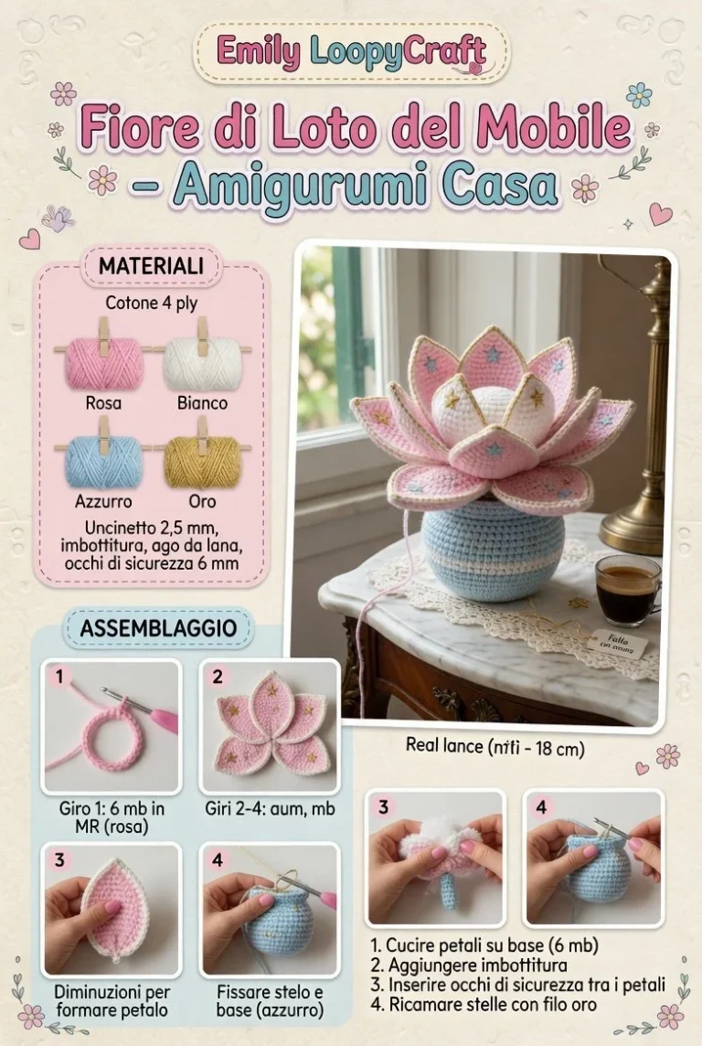 Fiore di Loto Stellato in Amigurumi Zen Cosmico, simbolo di armonia e creatività.