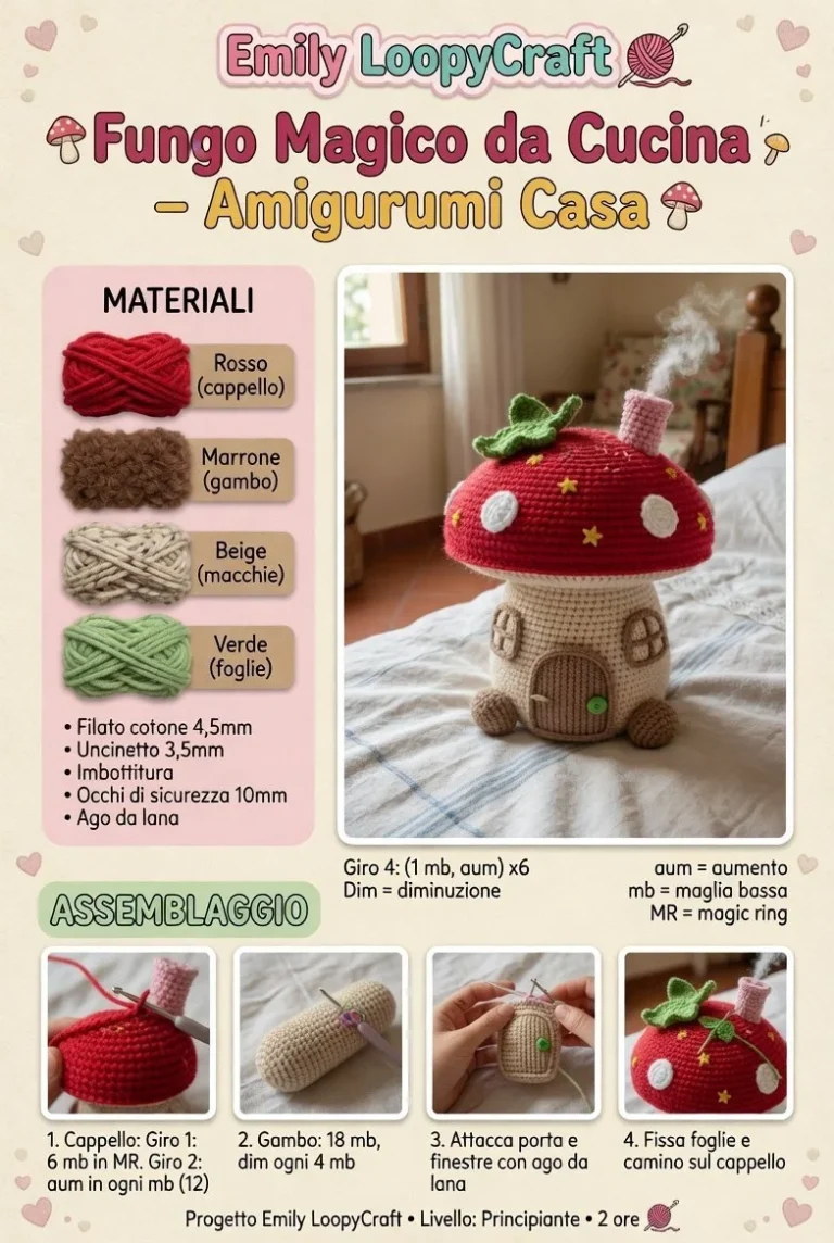 Fungo Magico in amigurumi dal Bosco Incantato, colorato e originale.
