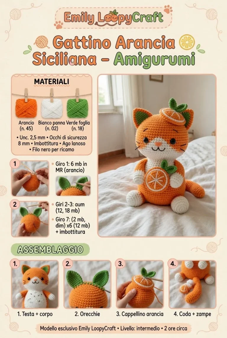 Gattino Arancia Siciliana all'uncinetto amigurumi fatto a mano
