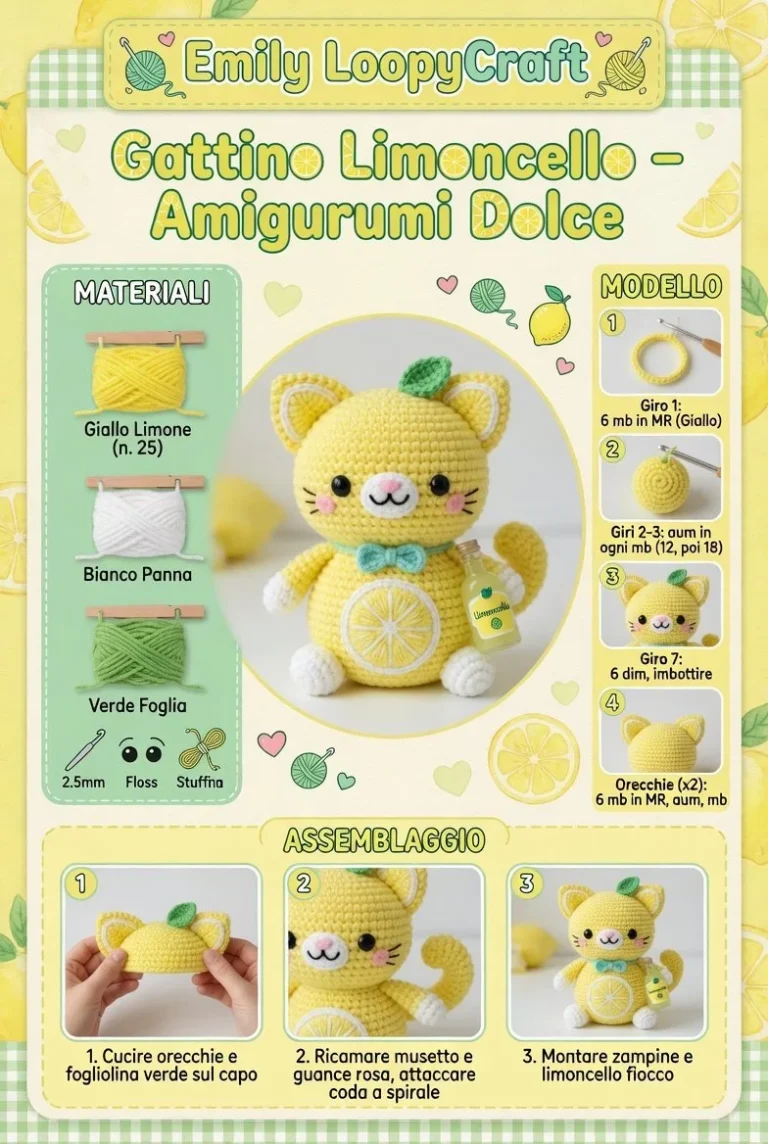 Gattino Limoncello Amigurumi dolce e colorato per decorazioni e regali fatti a mano