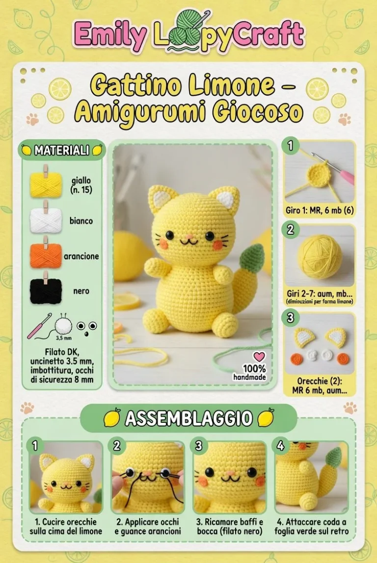 Gattino Limone amigurumi colorato e giocoso