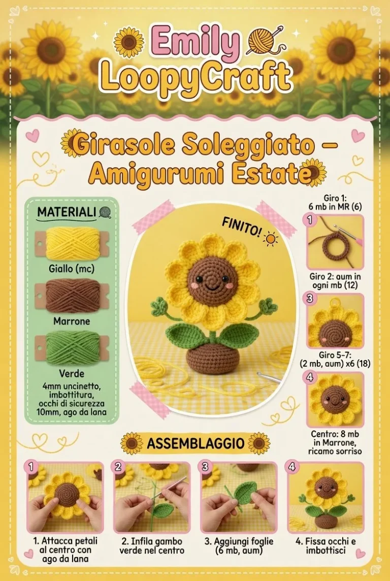 Girasole Soleggiato Amigurumi Estate colorato e creativo in cotone intrecciato