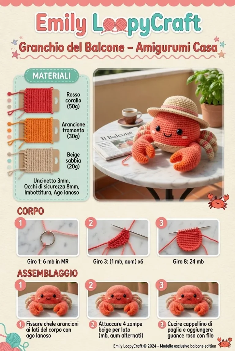 Granchio Spiaggia in amigurumi estivo colorato