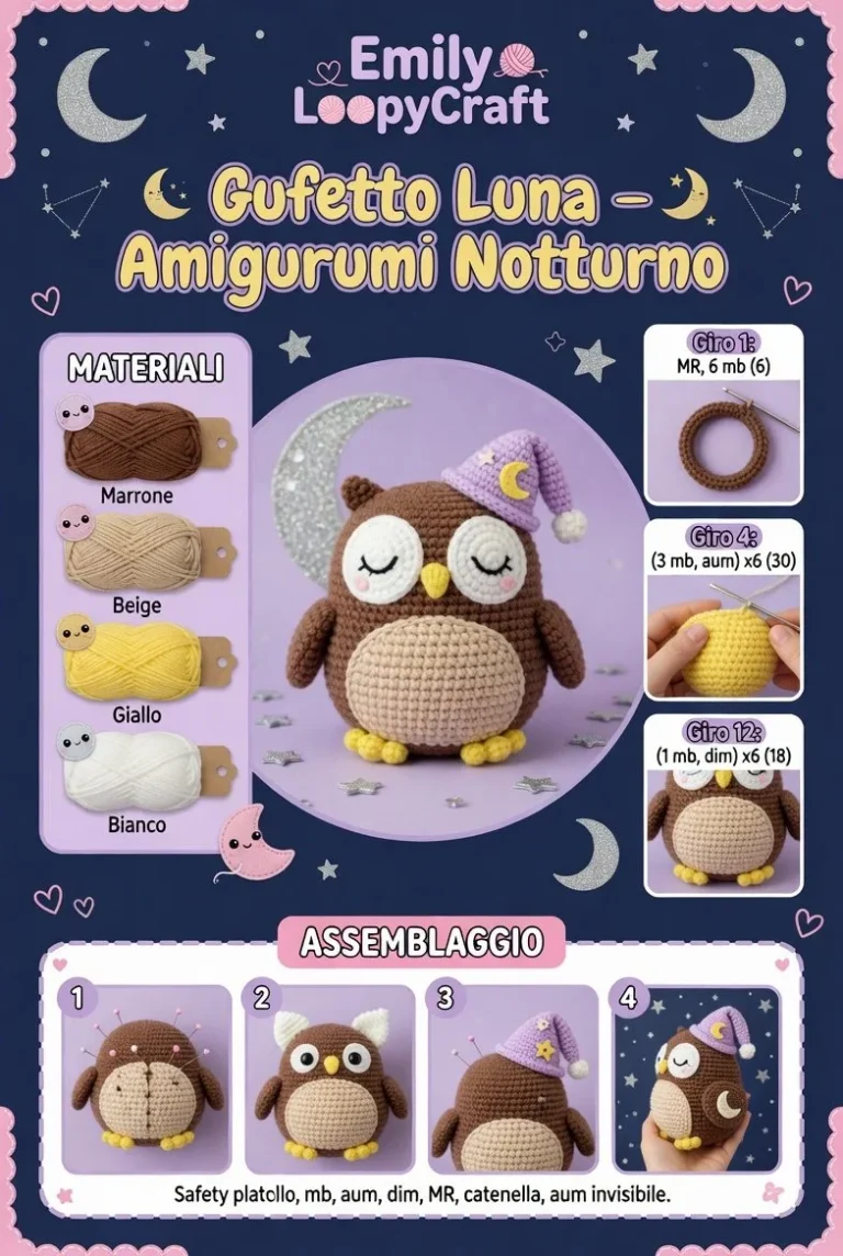 Gufetto Luna amigurumi notturno decorativo e coccoloso