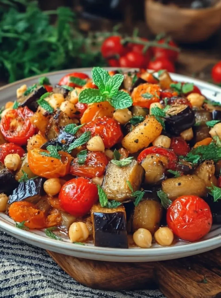Insalata di melanzane con ceci e pomodorini freschi