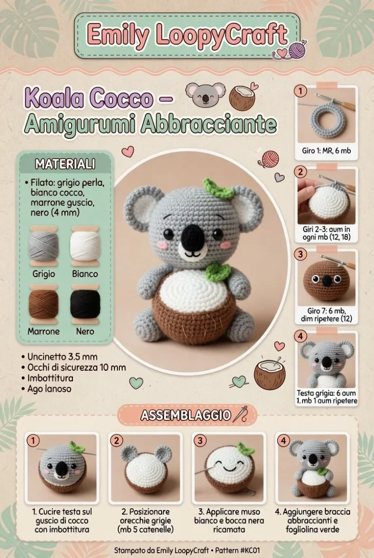 Koala Cocco amigurumi abbracciante morbido e affettuoso