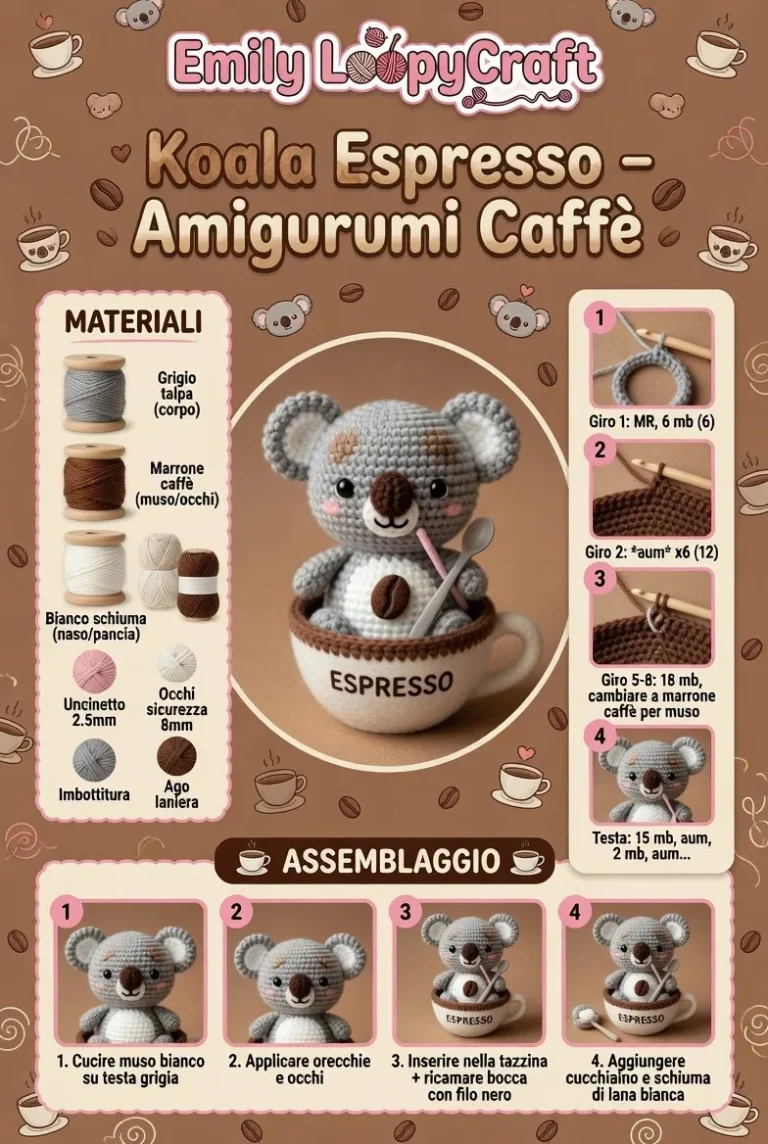 Amigurumi caffè Koala Espresso in morbido cotone