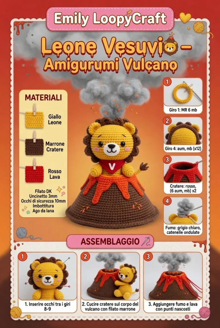 Leone Vesuvio Amigurumi Vulcano fatto a mano con dettagli unici