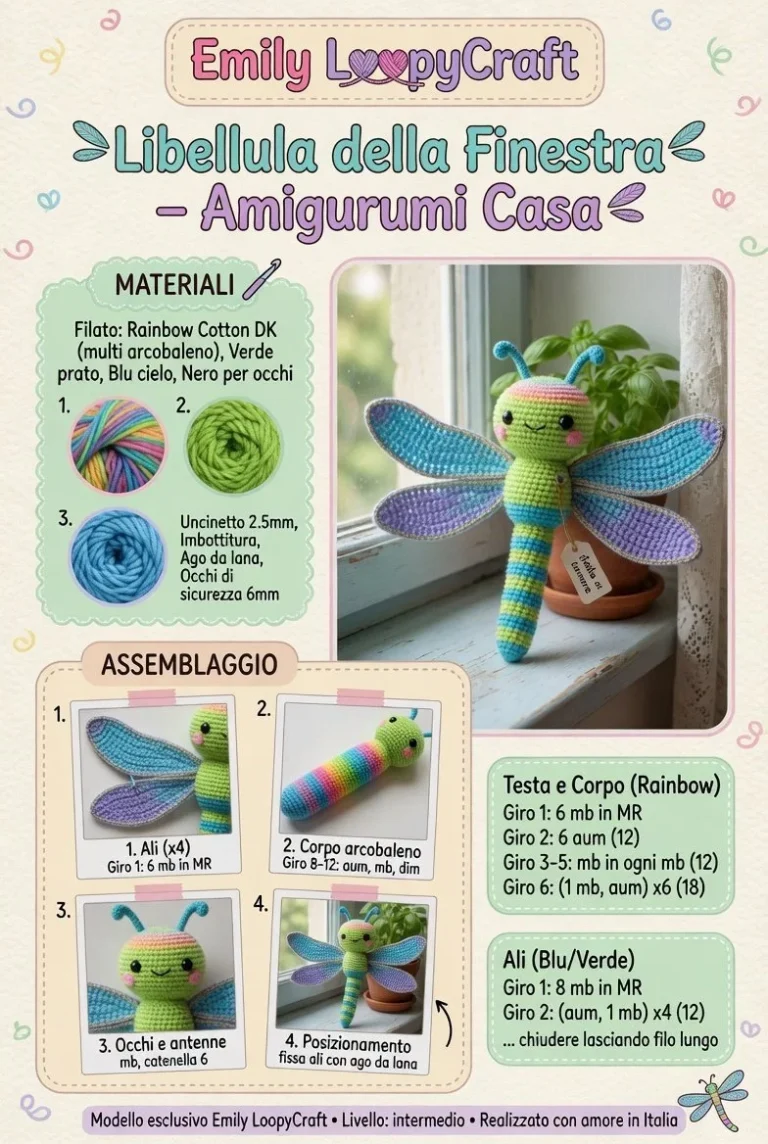 Libellula Arcobaleno realizzata in amigurumi primavera colorato
