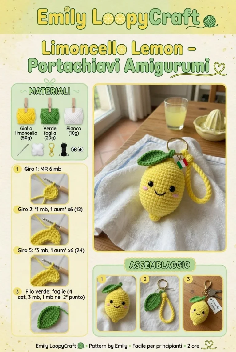 Portachiavi Amigurumi ispirato al Limoncello Lemon, colorato e divertente.