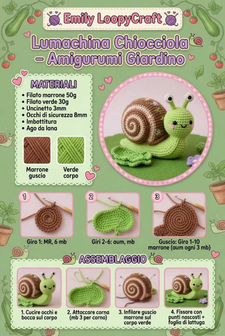 Lumachina Chiocciola Amigurumi realizzata a mano per decorazioni da giardino