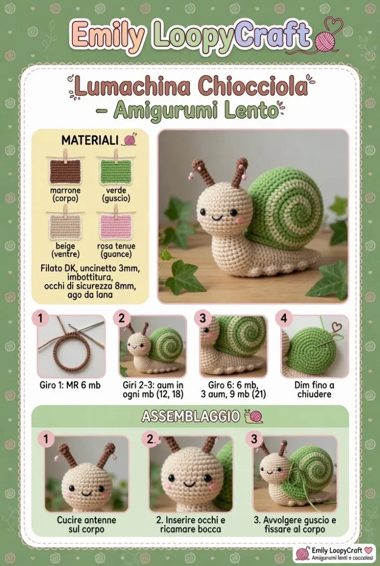 Lumachina Chiocciola amigurumi lento colorato e morbido per collezioni