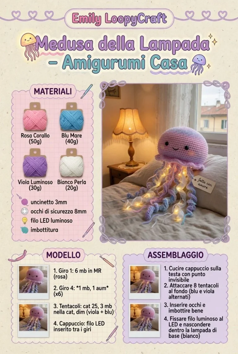 Amigurumi Medusa Luminosa decorativo in colori oceanici