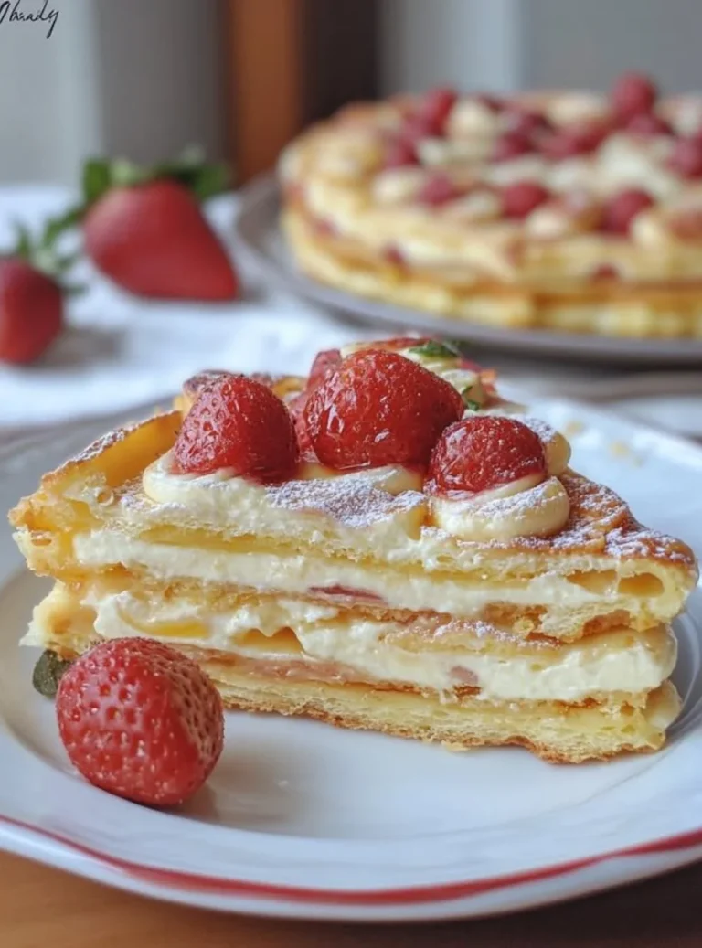 Mille-feuille di fragole e panna con strati di crema e frutta fresca