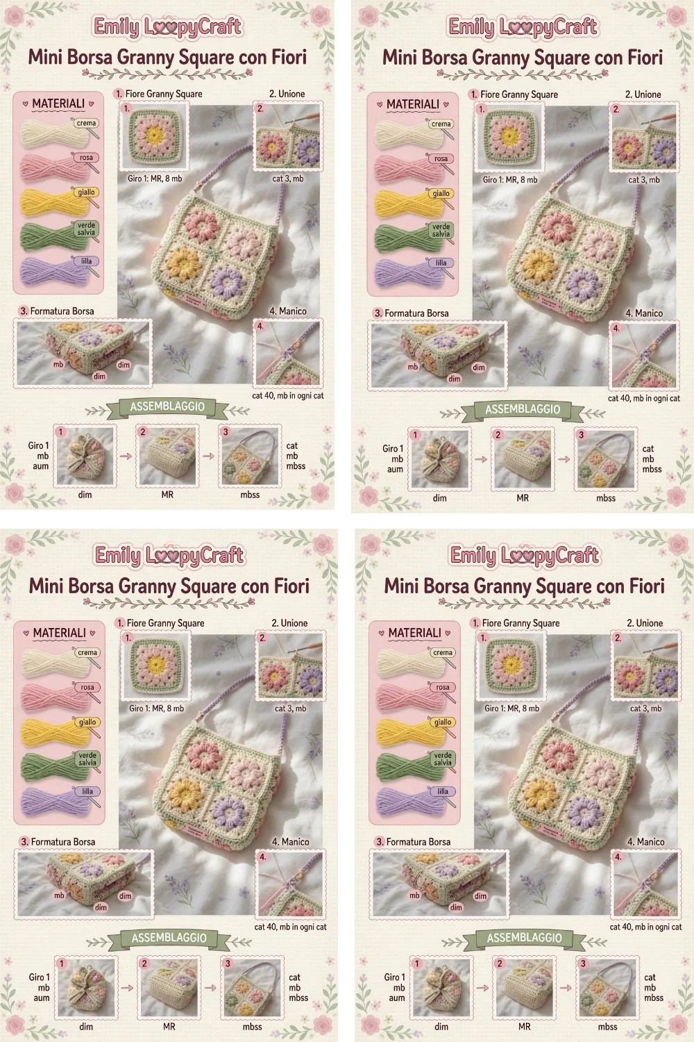 Mini Borsa Granny Square con Fiori all’Uncinetto: Crochet Facile da Realizzare