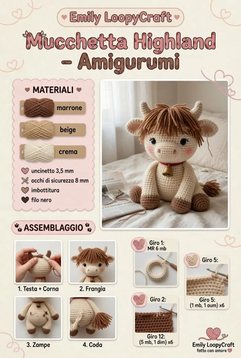 Mucchetta Highland amigurumi di alta qualità e design creativo.