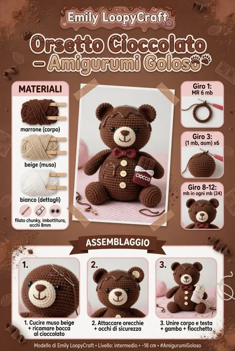Orsetto Cioccolato in amigurumi goloso, un dolce e tenero giocattolo artigianale
