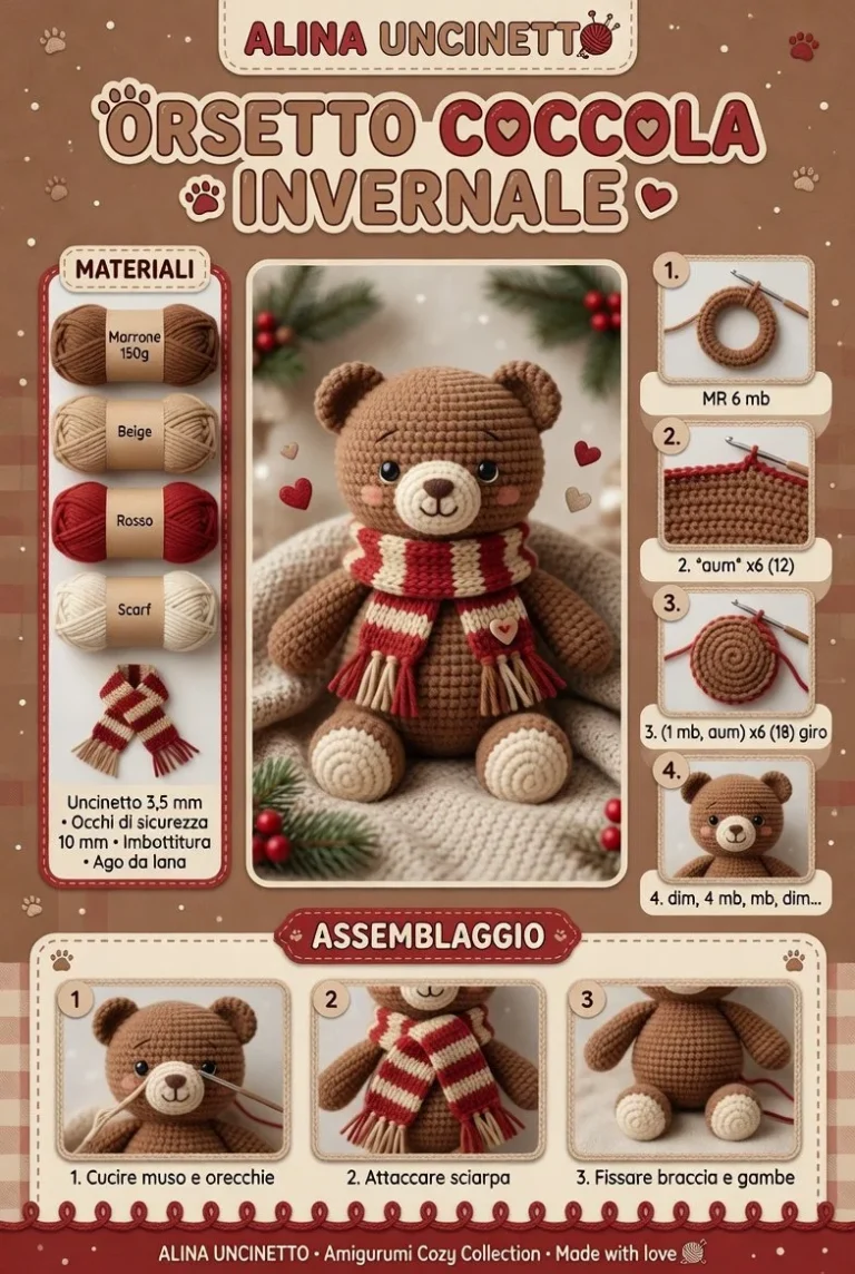 Orsetto Amigurumi Coccola Invernale in morbido tessuto