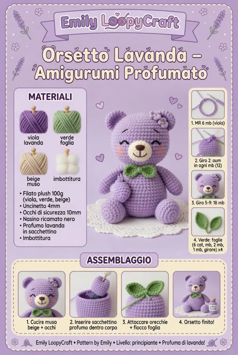 Orsetto Lavanda Amigurumi Profumato in crochet con aroma di lavanda