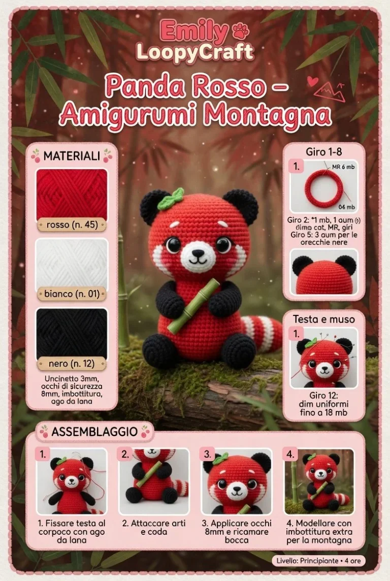 Amigurumi Panda Rosso ispirato alla montagna