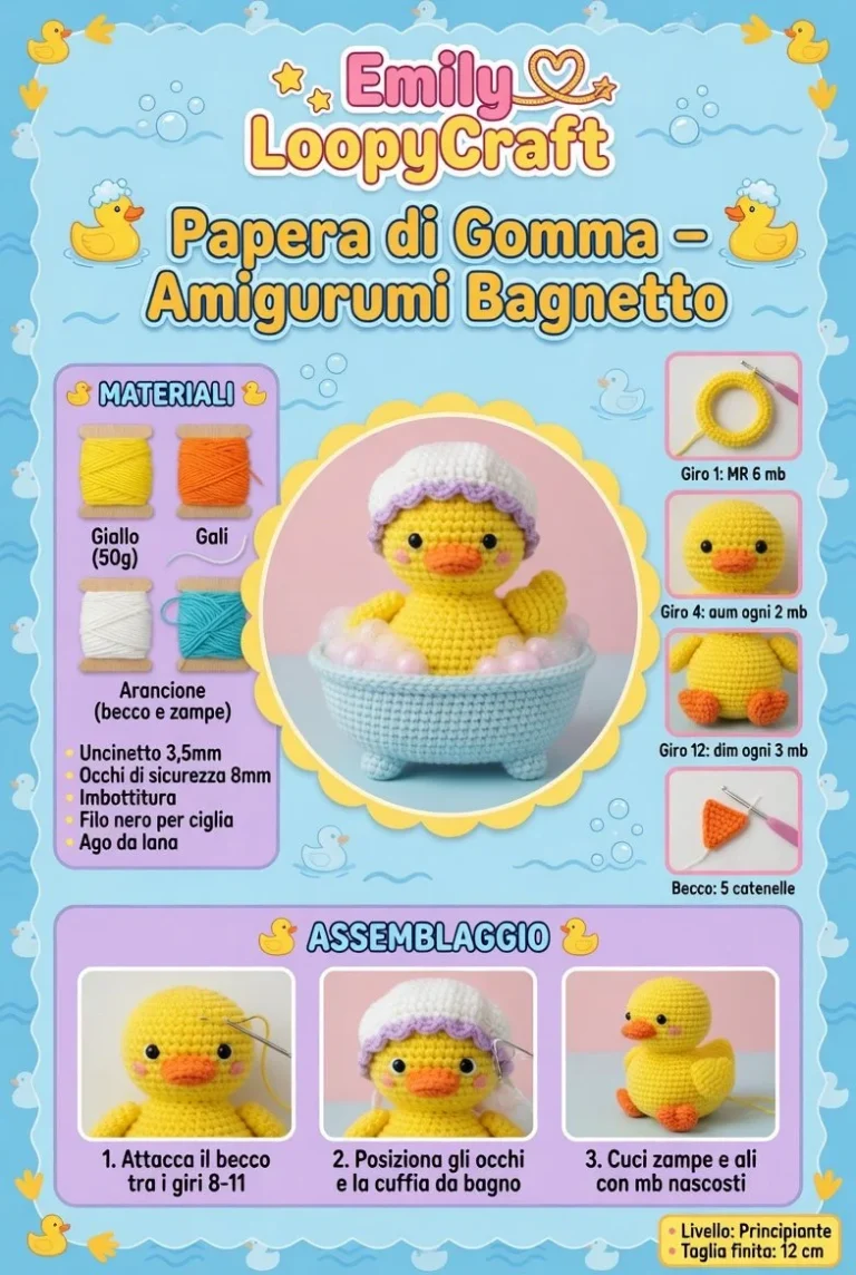 Papera di Gomma Amigurumi colorata per il bagnetto dei bambini