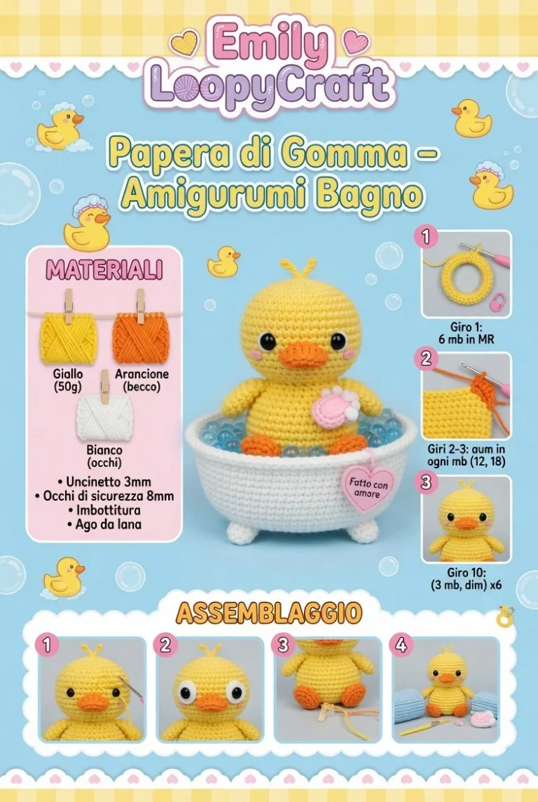 Papera di Gomma colorata, accessorio per Amigurumi in bagno