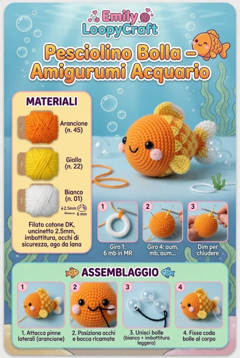 Pesciolino Bolla in amigurumi per acquario colorato e creativo