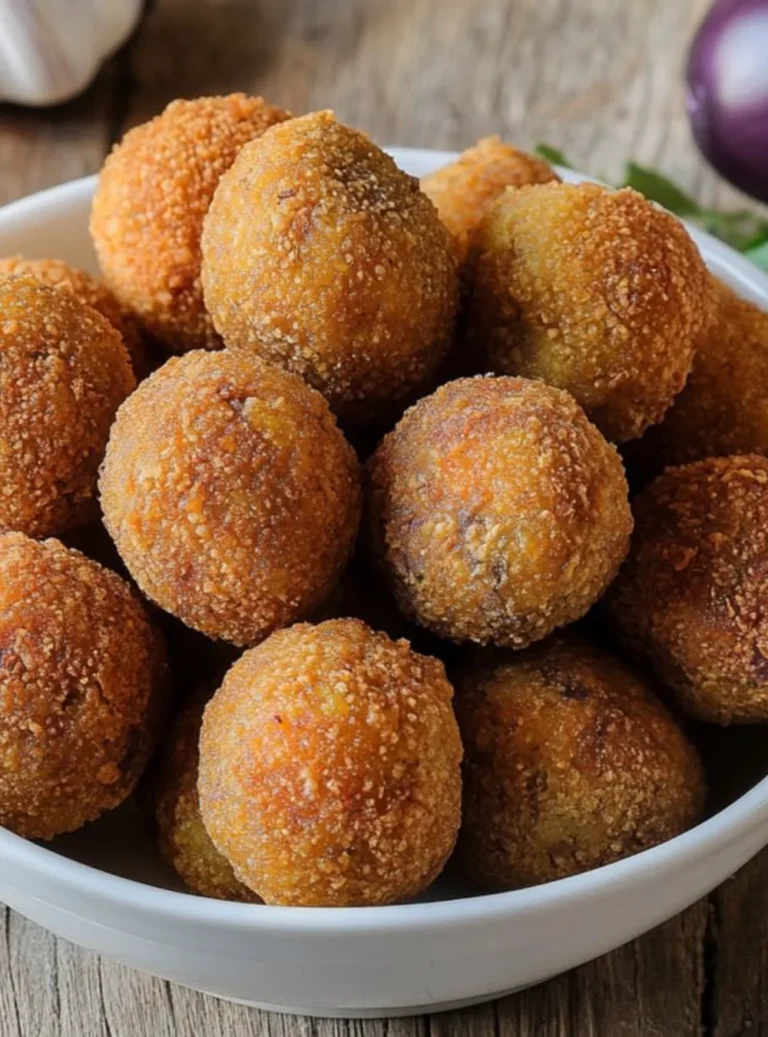 Polpette di melanzane dorate servite con salsa
