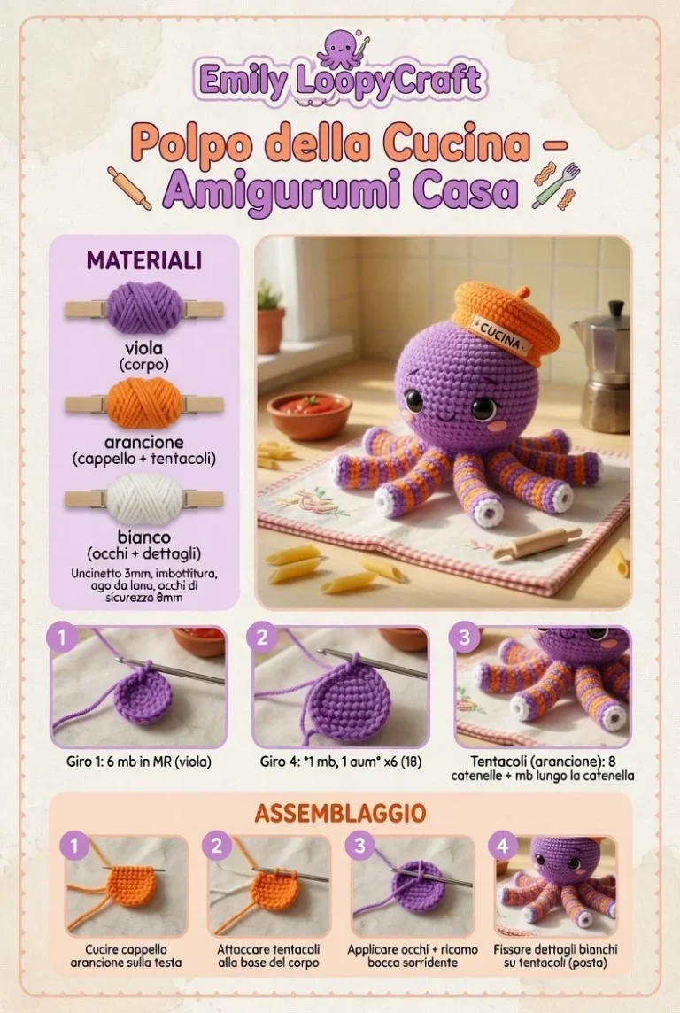 Polpo Curioso in amigurumi ispirato al mare Mediterraneo