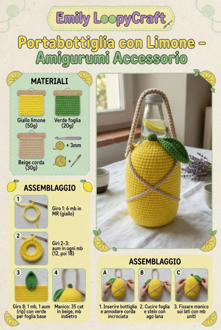 Portabottiglia Limone amigurumi colorato per bottiglie
