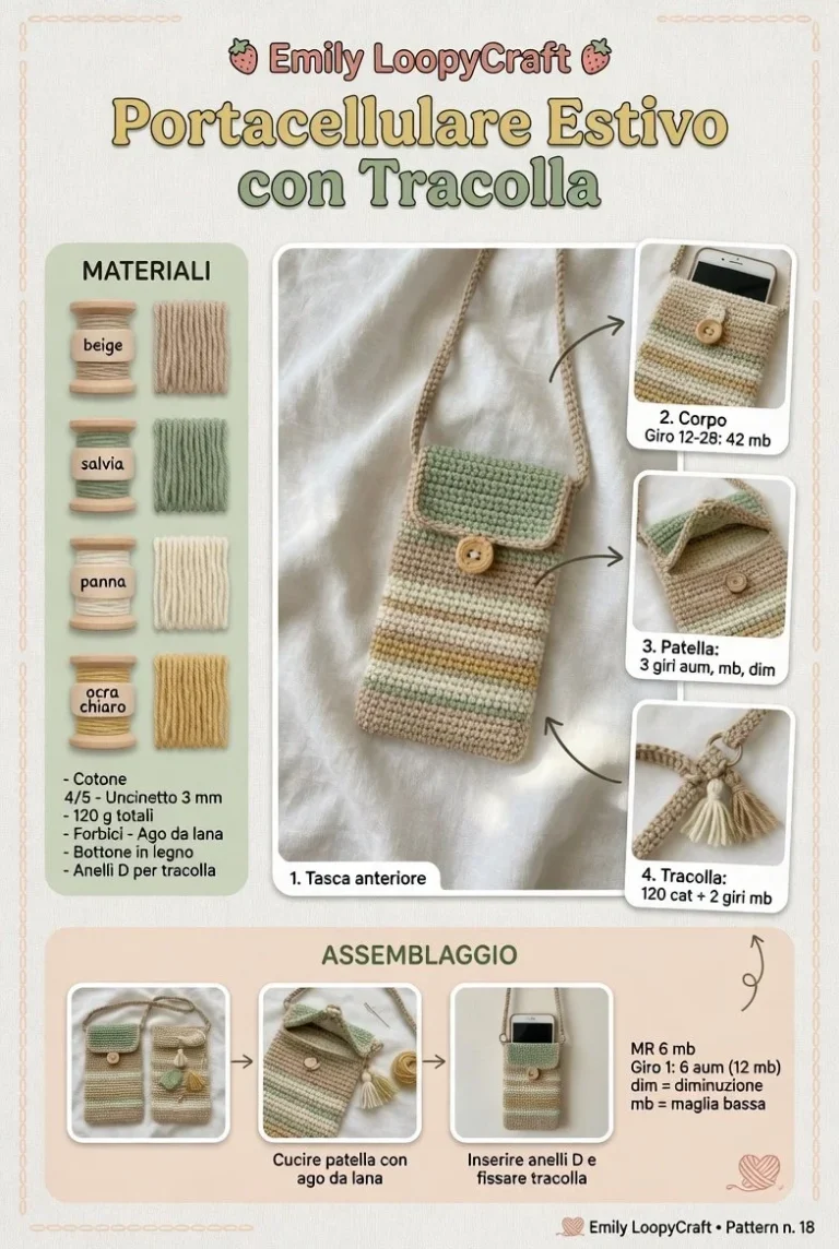 Portacellulare estivo all'uncinetto con tracolla, accessorio pratico e stiloso