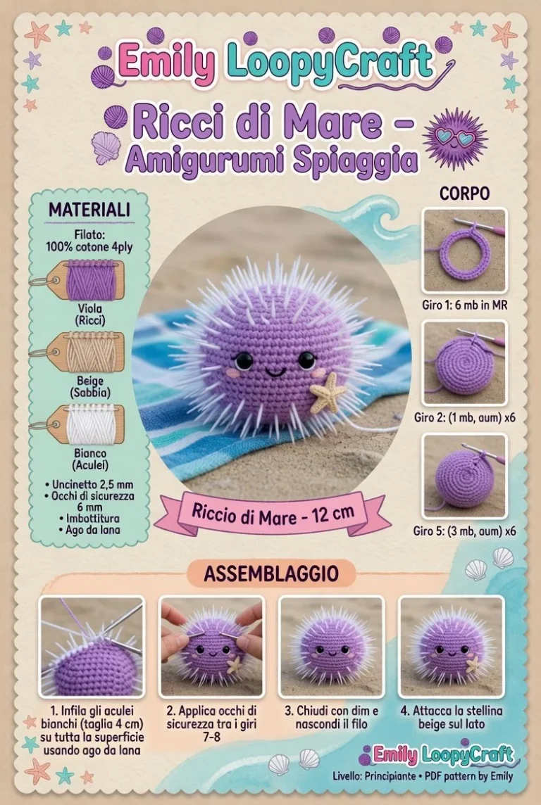 Ricci di mare in amigurumi spiaggia, creazioni all'uncinetto colorate e gioiose