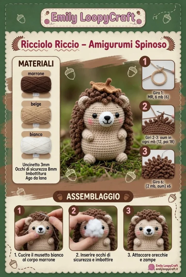Amigurumi Spinoso Ricciolo Riccio, adorabile creatura lavorata a mano.
