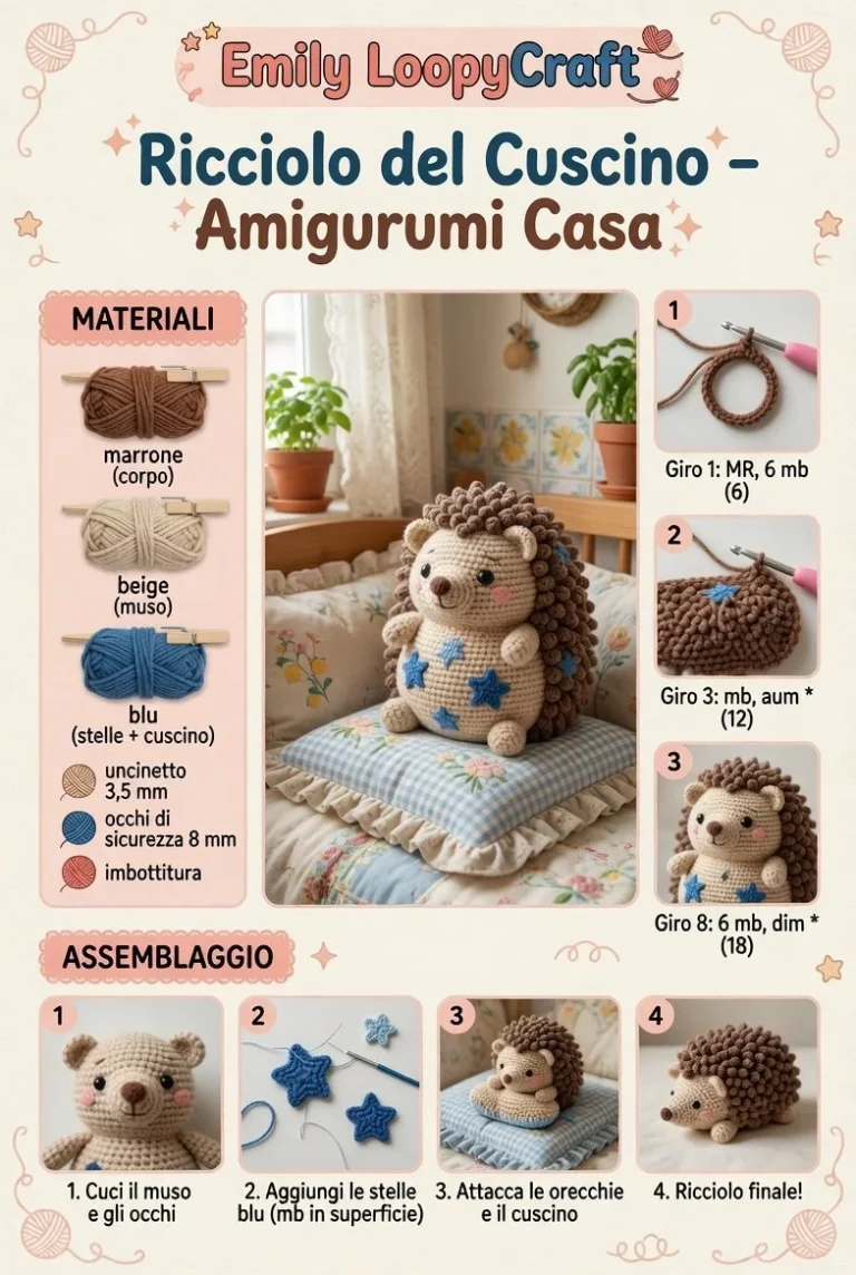 Amigurumi Ricciolo Stellato nel Bosco Celeste, pupazzo all'uncinetto colorato.