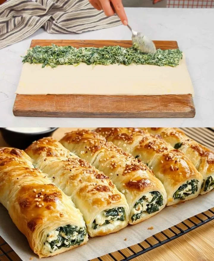 Rotoli di spinaci e feta freschi e invitanti, ideali per un antipasto o un secondo.