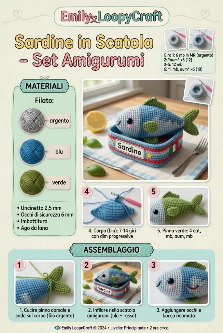 Set Amigurumi di Sardine in Scatola colorate e dettagliate