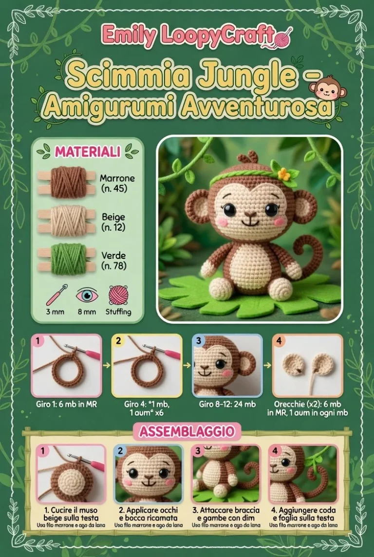 Scimmia Jungle - Amigurumi Avventurosa realizzata a mano in colori vivaci