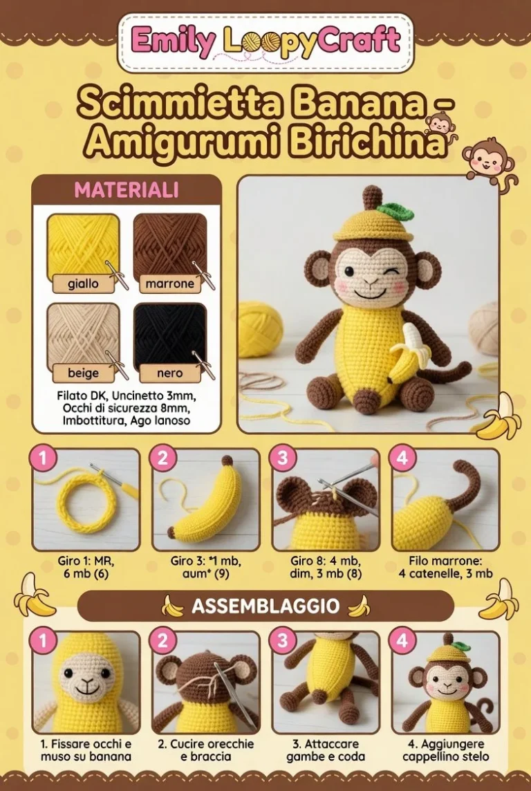 Amigurumi Scimmietta Banana birichina in uncinetto