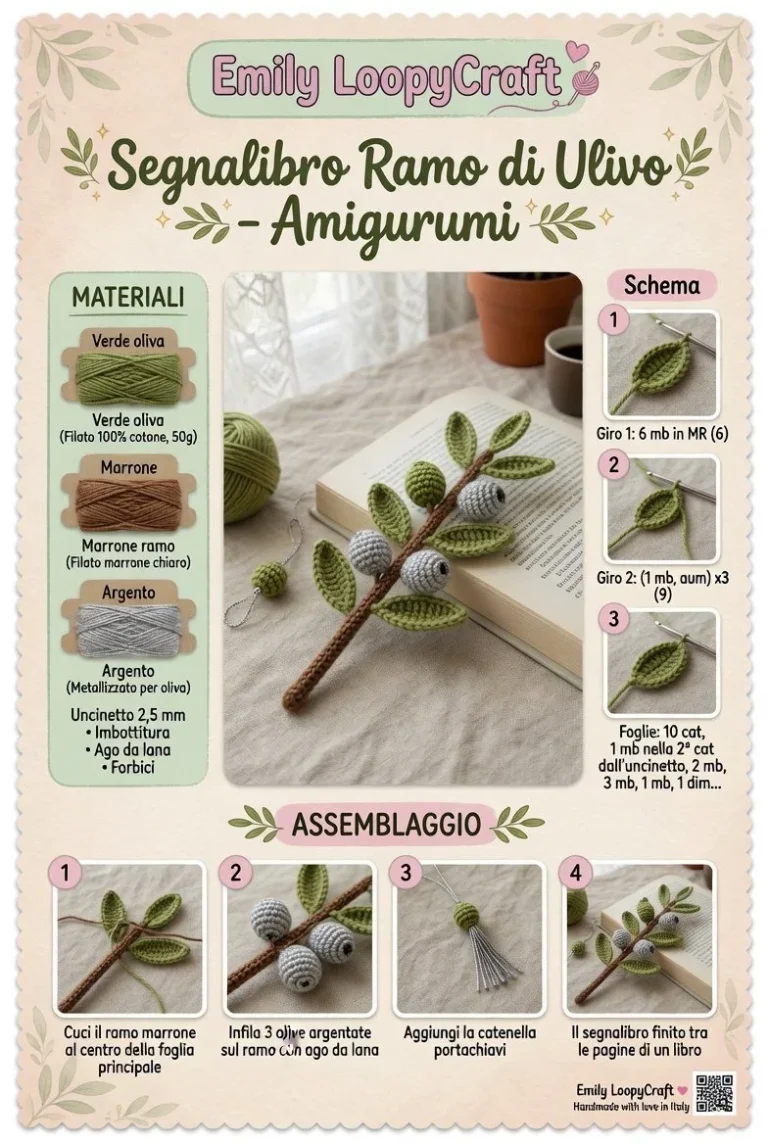 Segnalibro Ramo di Ulivo in amigurumi fatto a mano